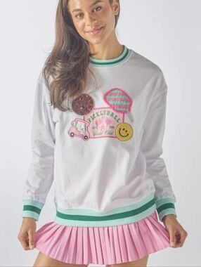 SIMPLY SOUTHERN White Long-Sleeve PICKLEBALL APPLIQUE SWEATSHIRT SZ S